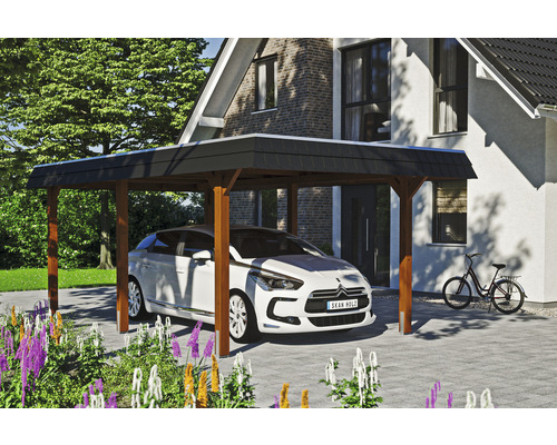 Carport individuel SKAN HOLZ Wendland avec ancre de poteau 362 x 628 cm noyer