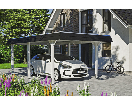 Carport individuel SKAN HOLZ Wendland avec ancre de poteau 362 x 628 cm blanc