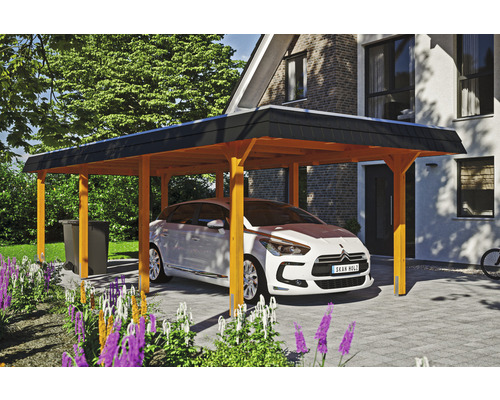 Carport individuel SKAN HOLZ Wendland avec ancre de poteau 362 x 870 cm chêne clair