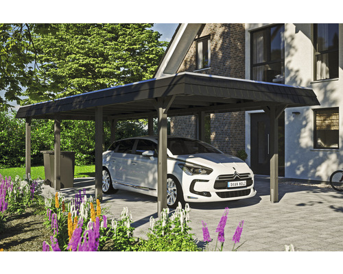 Carport individuel SKAN HOLZ Wendland avec ancre de poteau 362 x 870 cm ardoise