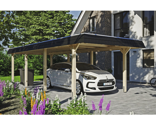 Carport individuel SKAN HOLZ Wendland avec ancre de poteau 362 x 870 cm naturel