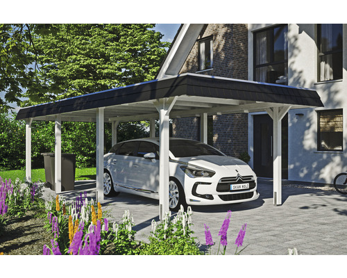 Carport individuel SKAN HOLZ Wendland avec ancre de poteau 362 x 870 cm blanc