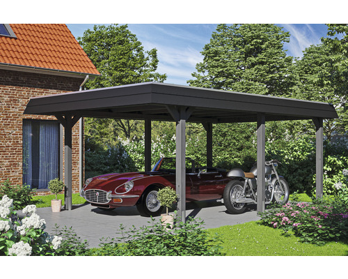 Carport individuel SKAN HOLZ Wendland avec ancre de poteau 409 x 628 cm ardoise