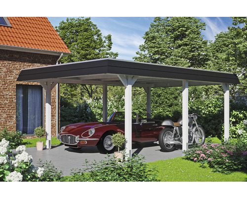 Carport individuel SKAN HOLZ Wendland avec ancre de poteau 409 x 628 cm blanc