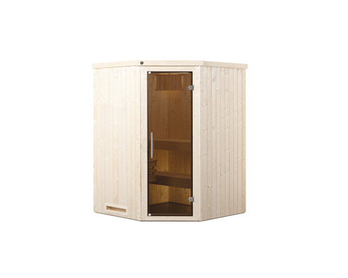 Sauna en bois avec porte en verre