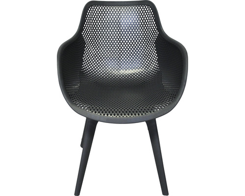Chaise de jardin noire en plastique avec accoudoirs et motif perforé
