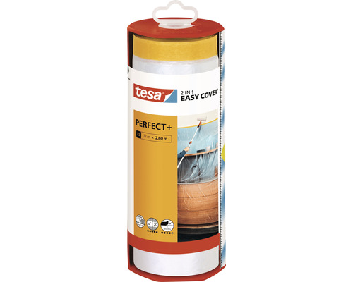 tesa Easy Cover Perfect+ film de protection et ruban de masquage 2,60 x 17 m Film de masquage Tesa Perfect Plus 2 en 1, XL, 17 mètres sur 2,60 mètres