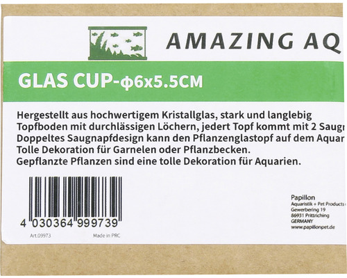 Verpackung Glas Cup mit Durchmesser sechs mal fünfeinhalb Zentimeter für Aquarien