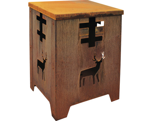 Dekorativer Beistelltisch aus Metall mit Hirschmotiven und geometrischen Ausschnitten