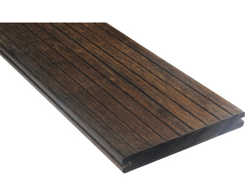 Lame de terrasse Konsta en bois de bambou profilé plein strié/lisse 18x139x1860 mm marron foncé