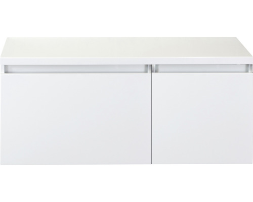 Waschtischunterschrank Sanox Frozen BxHxT 100 (60/40) x 43 cm x 45 cm Frontfarbe weiss hochglanz mit Waschtischplatte