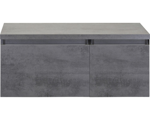 Waschtischunterschrank Sanox Frozen BxHxT 100 (60/40) x 43 cm x 45 cm Frontfarbe beton anthrazit mit Waschtischplatte