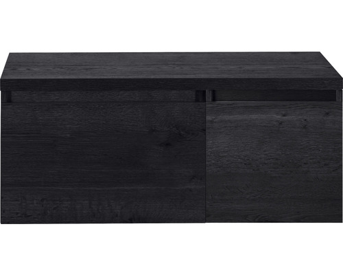 Meuble sous-vasque Sanox Frozen lxhxp 100 (60/40) x 43 cm x 45 cm couleur de façade black oak avec plan de toilette