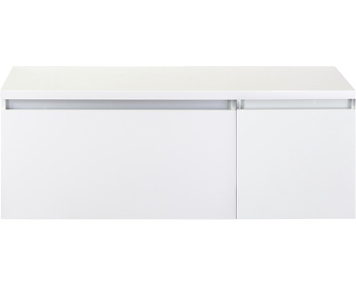 Waschtischunterschrank Sanox Frozen BxHxT 120 (80/40) x 43 cm x 45 cm Frontfarbe weiss hochglanz mit Waschtischplatte