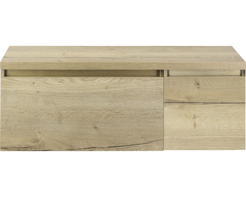 Waschtischunterschrank Sanox Frozen BxHxT 120 (80/40) x 43 cm x 45 cm Frontfarbe eiche natur mit Waschtischplatte Waschtischunterschrank Sanox Frozen BxHxT 120 (80/40) x 43 cm x 45 cm Frontfarbe eiche natur mit Waschtischplatte