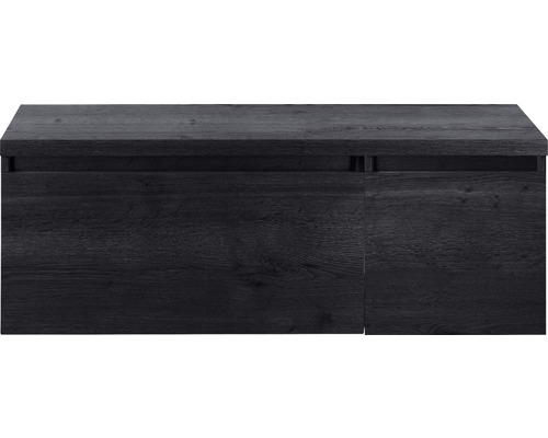 Waschtischunterschrank Sanox Frozen BxHxT 120 (80/40) x 43 cm x 45 cm Frontfarbe black oak mit Waschtischplatte Waschtischunterschrank Sanox Frozen BxHxT 120 (80/40) x 43 cm x 45 cm Frontfarbe black oak mit Waschtischplatte
