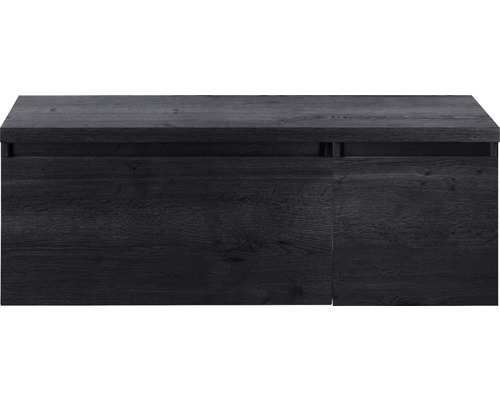 Waschtischunterschrank Sanox Frozen BxHxT 120 (80/40) x 43 cm x 45 cm Frontfarbe black oak mit Waschtischplatte