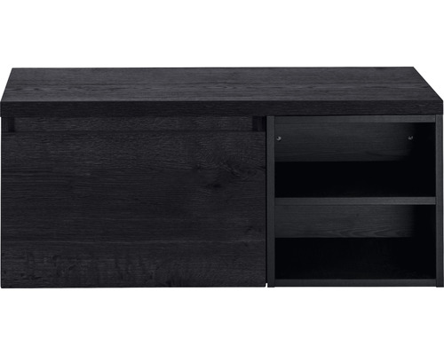 Meuble sous-vasque Sanox Frozen lxhxp 100 x 43 cm x 45 cm couleur de façade black oak avec plan de toilette et étagère