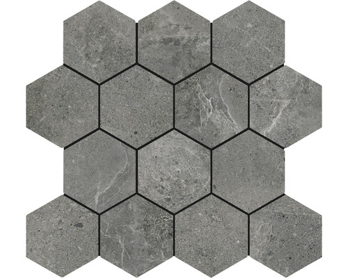 Mosaïque en grès cérame fin Hexa Dolomiti anthracite 29x27 cm