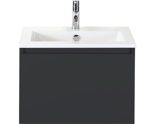Ensemble de meubles de salle de bains Sanox Frozen lxhxp 61 x 42 x 46 cm couleur de façade noir mat 2 parties avec vasque en céramique