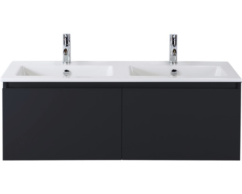Badmöbel-Set Sanox Frozen BxHxT 121 x 42 x 46 cm Frontfarbe schwarz matt 2-teilig mit Doppelwaschtisch Keramik