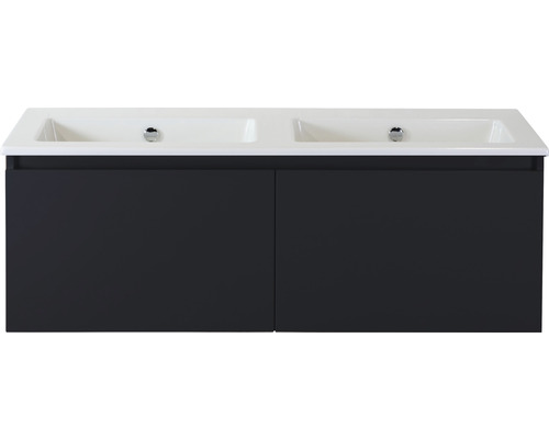 Badmöbel-Set Sanox Frozen BxHxT 121 x 42 x 46 cm Frontfarbe schwarz matt 2-teilig mit Doppelwaschtisch Keramik ohne Hahnloch