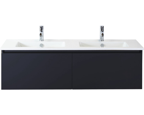 Badmöbel-Set Sanox Frozen BxHxT 141 x 42 x 46 cm Frontfarbe schwarz matt 2-teilig mit Doppelwaschtisch Keramik