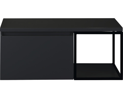 Waschtischunterschrank Sanox Frozen BxHxT 100 x 43 cm x 45 cm Frontfarbe schwarz matt mit Waschtischplatte und Seitenregal Waschtischunterschrank Sanox Frozen BxHxT 100 x 43 cm x 45 cm Frontfarbe schwarz matt mit Waschtischplatte und Seitenregal