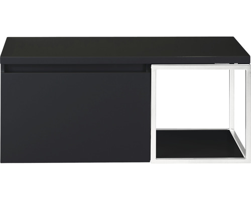 Waschtischunterschrank Sanox Frozen BxHxT 100 x 43 cm x 45 cm Frontfarbe schwarz matt mit Waschtischplatte und Seitenregal weiss matt