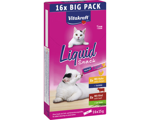 Vitakraft Snack liquide poulet et bœuf pour chat, 90 g Vitakraft Liquid Snack pour chats, grand pack de 16 pièces