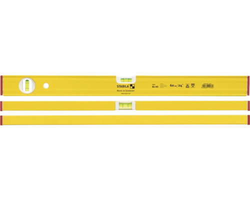 Gelbe Wasserwaage mit zwei Libellen zur horizontalen und vertikalen Ausrichtung