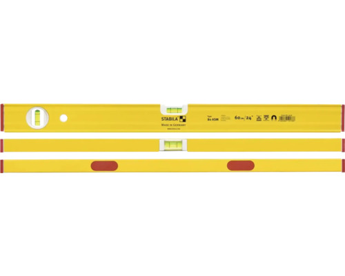 Gelbe Wasserwaage mit Libellen zur horizontalen und vertikalen Ausrichtung