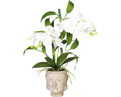 Plante artificielle orchidée bambou h 60 cm blanc
