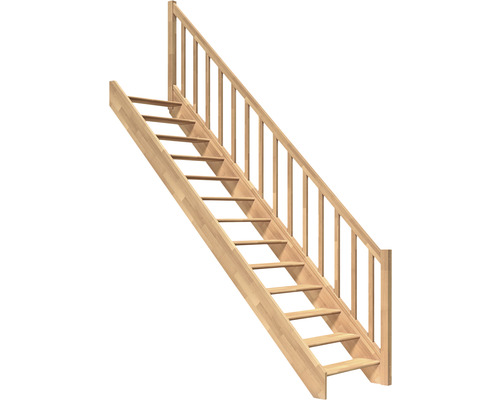 Escalier à limons Pertura Elenie bois de hêtre lamellé-collé sans contremarches verni droit 14 Pièce(s) marches/15 pas de marche garde-corps à barres verticales