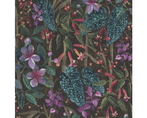 Papier peint intissé 538236 Curiosity floral vert violet Papier peint avec motif floral et feuilles