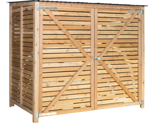 Cache-poubelles en bois avec deux portes et un toit