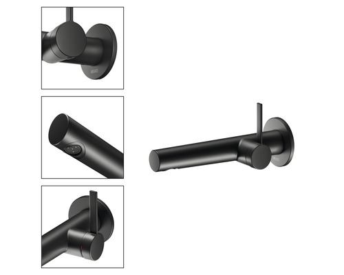 Robinet de lavabo noir pour montage mural