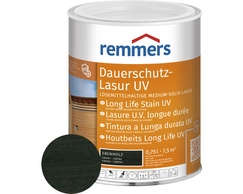 Lasure de protection anti-UV longue durée Remmers bois d'ébène 750 ml