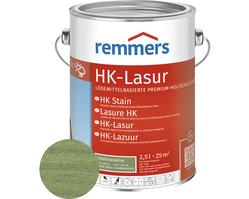 Lasure HK Remmers vert sapin 2.5 l Remmers HK-Lasur lasure de protection du bois, vert sapin, boîte de 2,5 litres