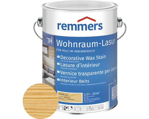 Lasure pour espace d'habitation Remmers incolore 2.5 l Remmers Wohnraum Lasur pour bois intérieur, incolore, en boîte métallique