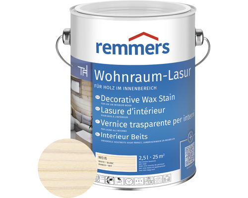 Lasure pour espace d'habitation Remmers blanc 2.5 l Remmers Lasure d''intérieur, lasure blanche pour bois intérieur, pot de 2,5 litres