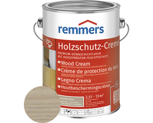 Crème de protection du bois Remmers gris argent 2.5 l Remmers Holzschutz-Creme, lasure à couche mince de qualité supérieure dans un pot de peinture