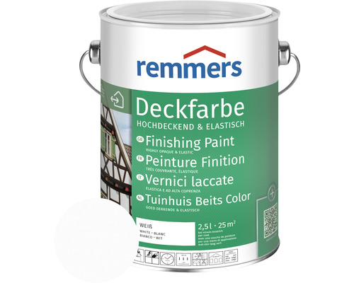 Peinture couvrante pour bois Remmers RAL 9016 blanc 2.5 l Remmers Peinture Finition, très couvrante et élastique, pot de 2,5 litres