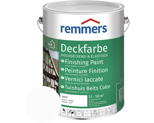 Peinture couvrante pour bois Remmers RAL 9016 blanc 5 l Remmers Deckfarbe, un pot de peinture pour l''extérieur, contenu cinq litres