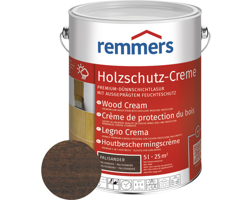 Crème de protection du bois Remmers palissandre 5 l Remmers Crème de protection du bois palissandre en seau métallique, convient pour environ 25 m²