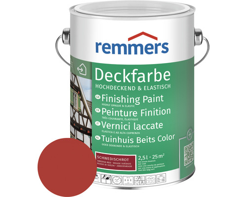 Peinture couvrante pour bois Remmers rouge suède 2.5 l Pot de peinture Remmers couleur finition rouge suédois 2,5 litres