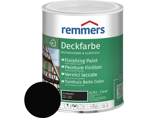Peinture couvrante pour bois Remmers noir 750 ml Remmers peinture couvrante noire dans un seau de peinture