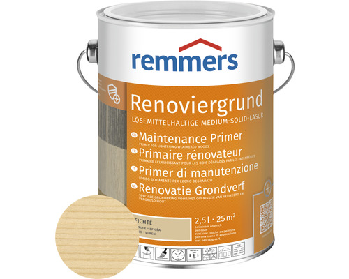 Sous-couche de rénovation Remmers épicéa 2.5 l Remmers Renoviergrund Lasure à couche moyenne à base de solvants en bidon