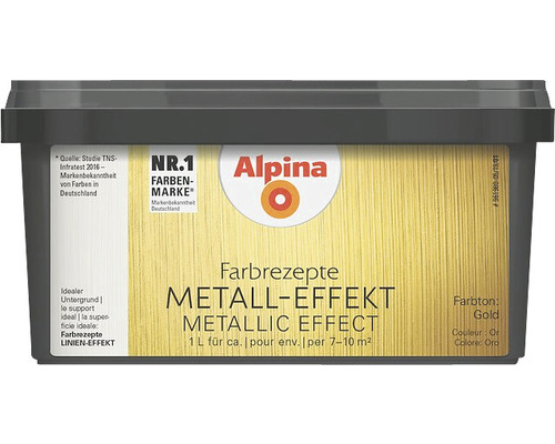 Alpina Farbrezepte Effektlasur Metall-Effekt gold 1 l Alpina Metallic Effekt Farbe, Gold, in einem Behälter