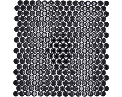 Mosaïque céramique bouton 890N bouton uni noir brillant 32x30,5cm Carreau de mosaïque avec des éléments ronds et brillants